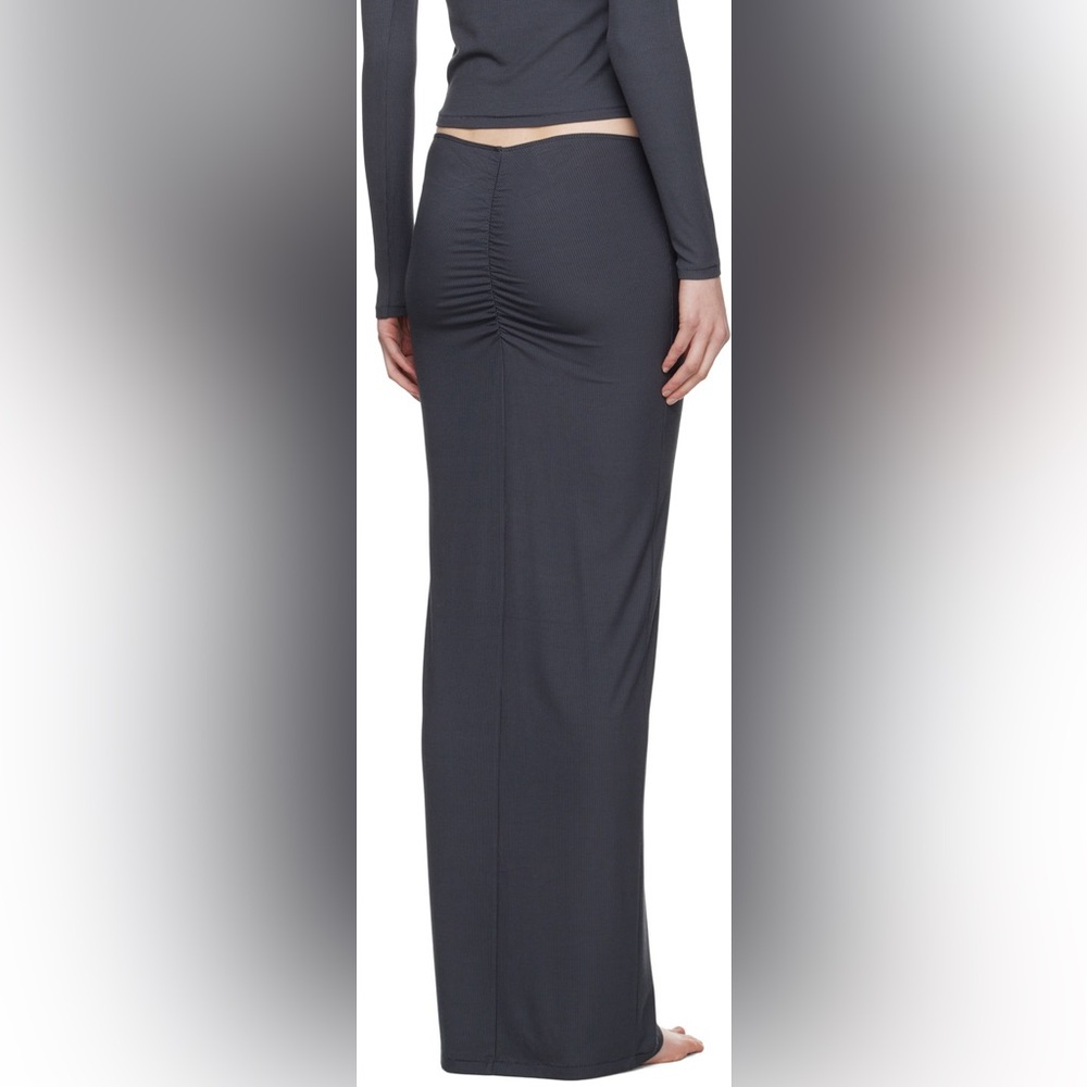 Skims Soft Lounge Ruched-front Long Skirt In Graphite - Picture 8 of 13
